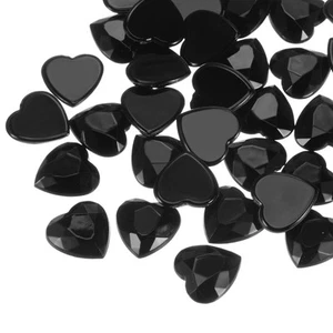 40 Pcs Acrylic Heart Rhinestone 15mm Flat Back Plastic Gems Black - Picture 1 of 7
