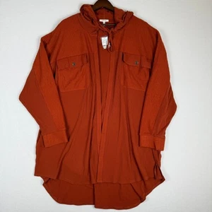 Maurices Plus Size Hooded Waffle Cardigan Womens 4XL Burnt Orange Shacket - Picture 1 of 7