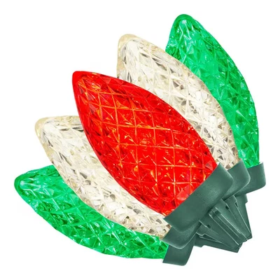 100 Count Red/Green/Warm White Faceted C9 LED Lights - Image 1 of 4