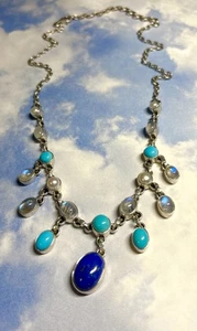 Nicky Butler NB Sterling Silver Turquoise Lapis Moonstone Waterfall Necklace 20” - Picture 1 of 3