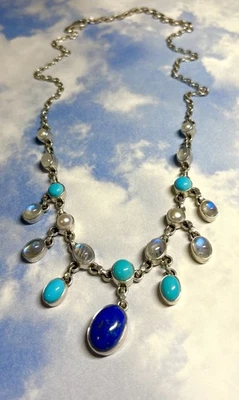 Nicky Butler NB Sterling Silver Turquoise Lapis Moonstone Waterfall Necklace 20” - Image 1 of 3