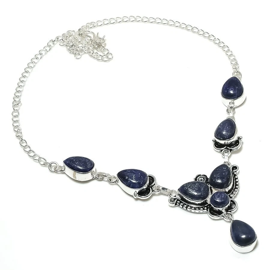 Ожерелье ювелирное ручной работы из стерлингового серебра 925 пробы с лазуритом размер 18 дюймов - Изображение 1 из 1