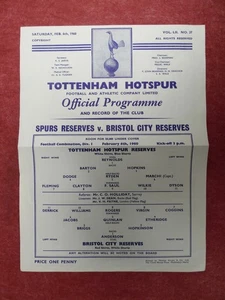 SPURS v BRISTOL CITY | 1959/1960 | RESERVES | 6 FEB 1960 | UK FREEPOST - Picture 1 of 2