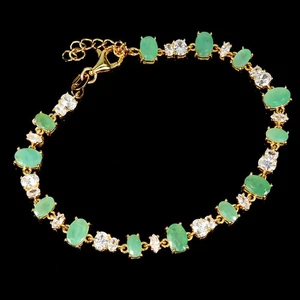 925 Sterling Silver Bracelet Oval Emerald 6x4mm Natural Gemstone Jewelry 7.5in - Picture 1 of 14