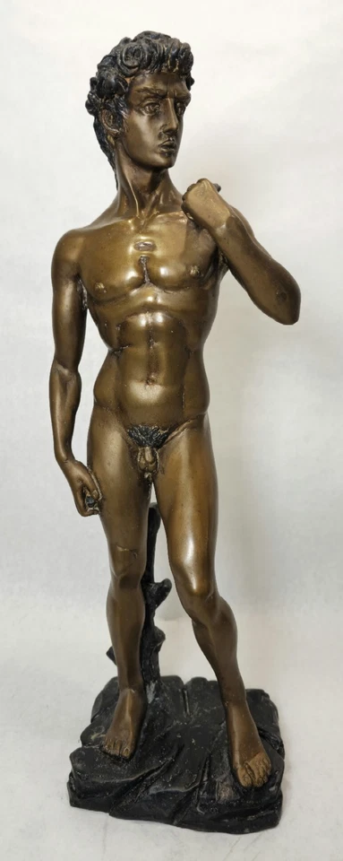 Bronze Biblical David Lost Wax Bronze Statue 20" Michelangelo Signed VB Nude - Image 1 of 4