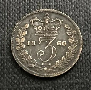 1860 Queen Victoria Silber Maundy Drei Pence Münze keine Reserve - Bild 1 von 2
