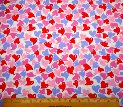 Valentine Fabric By The Yard Red Pink Lt Purple Hearts White Cotton Vtg #C - Image 1 of 2