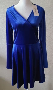 NWT Velvet Mini Dress Sz 12 Mini HOCO Sorority Party Royal Blue Club London - Picture 1 of 11