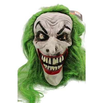 Halloween Cosplay Joker Clown Long Green Hair Latex Full Mask NEW w/Tag • Adult - Image 1 of 4