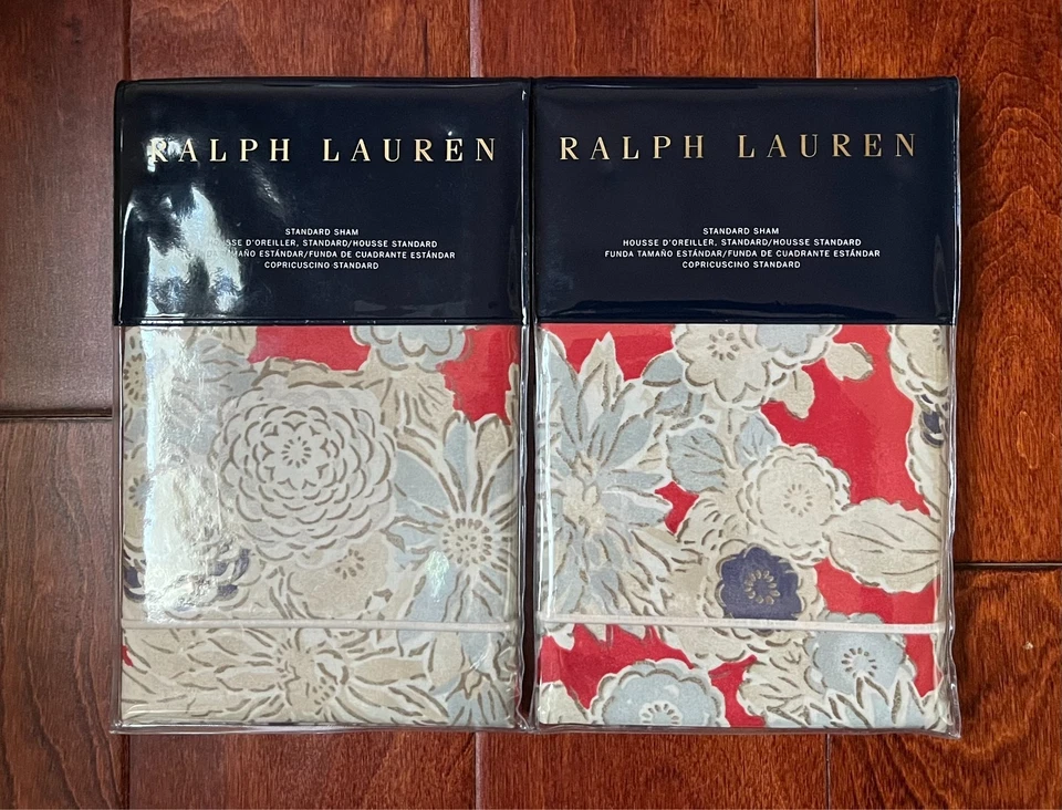 Ralph Lauren Standard Remy Floral Shams Red 100 Cotton Set of 2-20x28