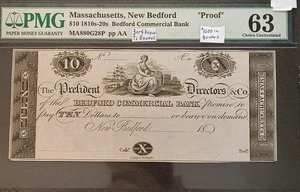 MASSACHUSETTS New Bedford 1810s-20s $10 Proof note - Picture 1 of 2