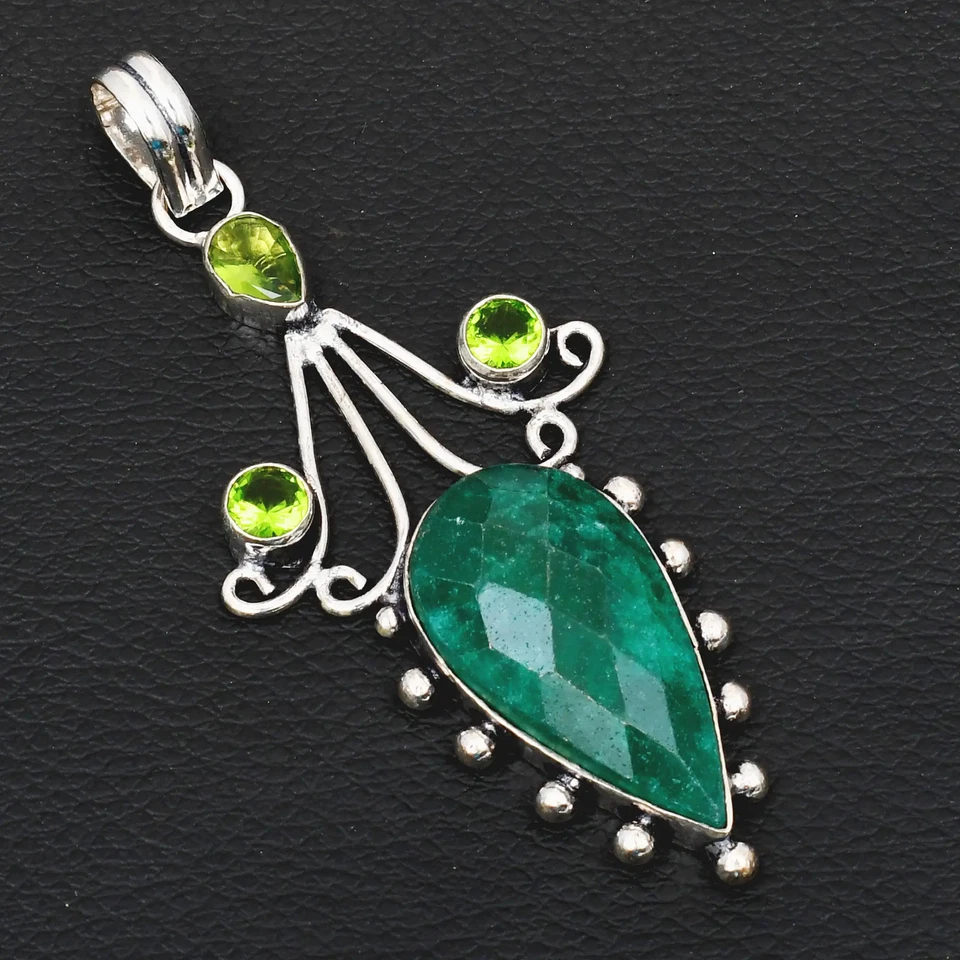 Подарок ювелирная подвеска ручной работы с имитацией изумруда перидота 3,16 дюйма AP-42575 - Изображение 1 из 1