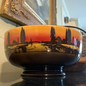 c.1930 Royal Doulton Pappeln bei Sonnenuntergang 8 7/8" Salat Servierschüssel England D3416 - Bild 1 von 11