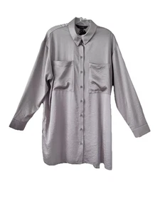 BNWT .. PRIMARK .. Silver Long Sleeve Longline Satin feel Blouse Sz 16 - Picture 1 of 6