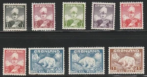 Groenlandia 1938-46 Sc # 1-9 MLH OG - Foto 1 di 2