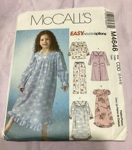 McCall's M4646 Children's Robe,Nightgown,Top,Pants Pattern Size 2-3-4-5 Uncut - Picture 1 of 7