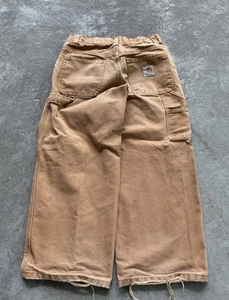 Carhartt Baggy Carpenter Boys Brown Duck Pants Youth Sz 8 23x21 Distressed - Picture 1 of 16