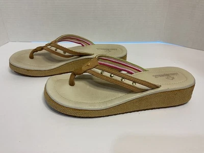 MARGARITAVILLE - SANDALIAS CUÑA TANGA ALPARGATA MUJER TALLA 10 CUERO TOSTADO "KAIA" Foto 1 de 4