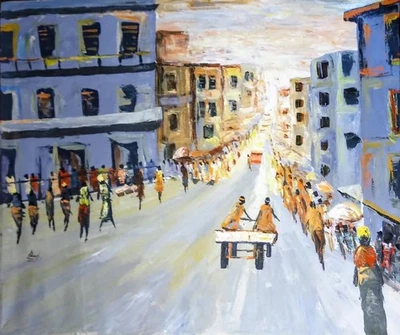 Paisaje Pintura al Óleo Modernista Ciudad Paisaje Urbano Gente Expresionista Foto 1 de 4