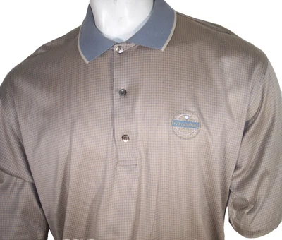 Slazenger Large Houndstooth Tan/Gray Cotton Golf Shirt PGA National - Изображение 1 из 4
