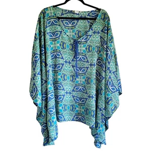 Jones New York Woman Kimono Damen Übergröße 3X Quasten grün blau Boho Strand - Bild 1 von 8