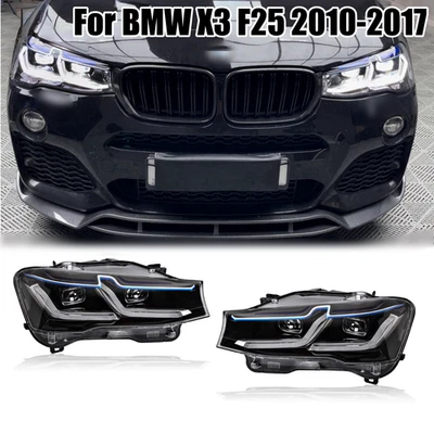 1Pair LED Front Headlights Assembly DRL Projector Lens For BMW X3 F25 2010-2017 - Image 1 of 4