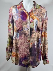 Camisa Tianello Mujer Grande Estampado Floral 100% Seda Manga Larga Informal Abotonada - Imagen 1 de 24