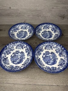 Vintage Churchill Queens England 8-7/8” Tonquin Blue Pasta Bowls - Set of 4 - Picture 1 of 9