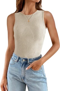 ZESICA Womens 2025 Ribbed Tank Tops Summer Sleeveless High Neck Casual Slim Fitt - Picture 1 of 12
