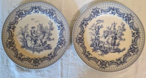 2 I. Godinger Blue Purple Toile 8" Salad Plates French Country Pastoral Scenes - Picture 1 of 2