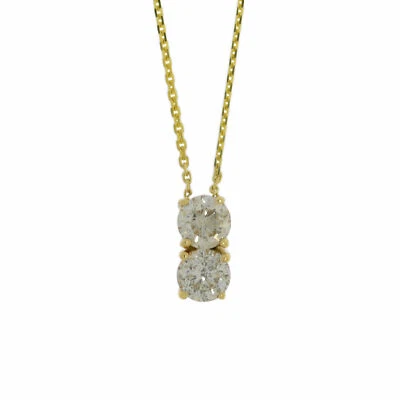 14Kt Gold 0.30 Ct Genuine Natural Diamond Two Stone Pendant Necklace - Image 1 of 4