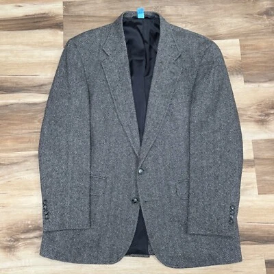 Lands End Sport пальто мужской 42R елочка твид ягнят шерсти блейзер черный слоновой кости - Изображение 1 из 4