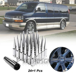 For Chevy Express 1500 2500 3500 Spike Wheel Lug Nut Socket Set M14x1.5 Chrome - Picture 1 of 12