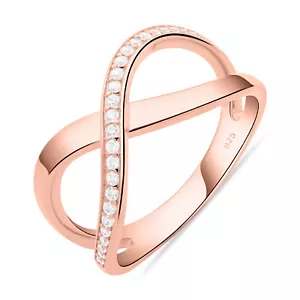Schleifenring 925 Silber 585 Vergoldet Zirkonia Stein Weiß Damen Poliert Massiv - Bild 1 von 5