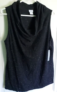 CHICOS Angelina schwarz gold gesprenkelt Wasserfall ärmellos Tank Gr. 2 Kaschmirmischung - Bild 1 von 12