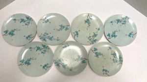 Texas Ware Melmac Melamine Salad Plates Flowers Turquoise Aqua Blue Set of 7 - Picture 1 of 10