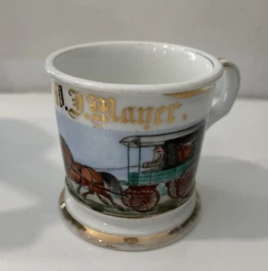 ANTIQUE OCCUPATIONAL SHAVING MUG, 2 Horses, Carriage, Butcher, Farmer, Cow, T&V - Picture 1 of 11