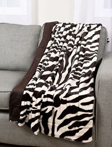 New Zebra Print Plush Faux Fur  Brown & White Super Soft Fleece Throw Blanket