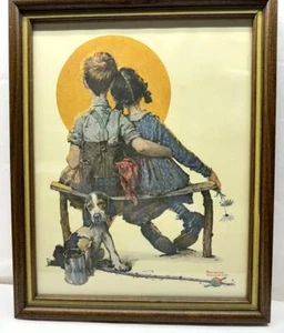 Norman Rockwell Puppy Love Boy Girl Gazing at Moon Lithograph Print 1972 Art - Picture 1 of 6