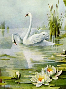 Full Drill Diamond Painting Lake Lotus Swan Scenery Fashion Wall Decor Gift - Picture 1 of 6