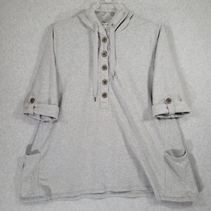 Susan Graver Hooded Popover XL Roll Tab 3/4 Sleeve Pockets Heather Gray - Picture 1 of 12