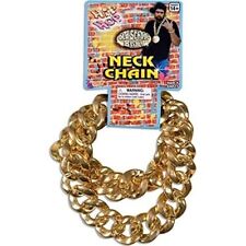 Hip Hop Old School Bling Giant Neck Chain Gold Plastic 80s Pimp Costume Accesory