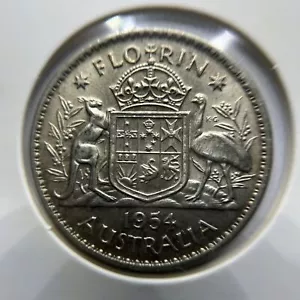 1954 Florin Coin - Choice Uncirculated Lustre - Elizabeth II Silver Predecimal - Picture 1 of 2
