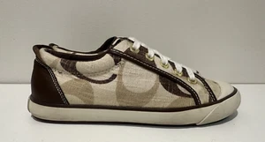 COACH Barrett women size 7B sneakers beige/brown textile and leather style A1365 - Picture 1 of 13