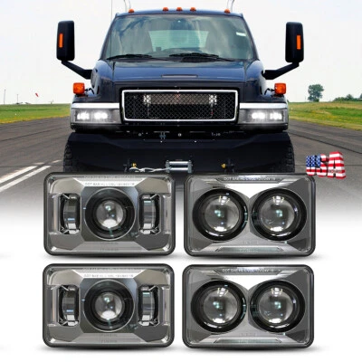 For GMC C4500 C5500 Topkick 2003-2009 4PC Chrome 4x6" LED Headlights Hi/Lo Beam - Image 1 of 4