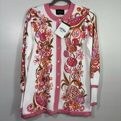 Nuevo Cárdigan Floral Bob Mackie Usable Arte Mezcla Algodón XS NUEVO CON ETIQUETAS Foto 1 de 4