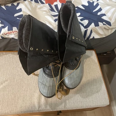 Botas Blancas Snow PAC Hombres 13 Negras Altas Forro Aislante Cuero Suela de Goma Foto 1 de 4