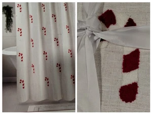 Ridgefield TUFTED CANDY CANE SHOWER CURTAIN Christmas Holiday 72" NEW - Picture 1 of 23