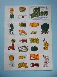 Vintage 1968 A&BC T.C.G Topps Chewing Gum Bubble Gum 21 Tatuaggi Foglio N.12 - Foto 1 di 1