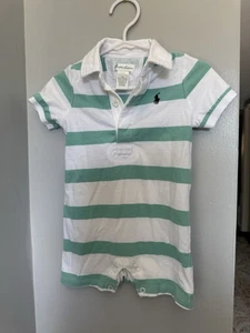 Polo Ralph Lauren Bebé Niños Algodón Rugby Shortall Verde Azulado/Blanco Rayas 9 Meses - Imagen 1 de 2